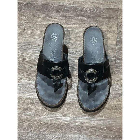 Ariat Shoes - Ariat flare wedge 6.5 black leather sandals heels